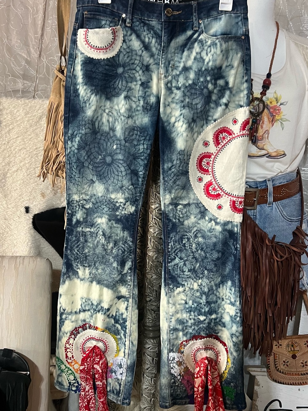 Upcycled White House Black Market Black Denim Jeans with Contrasting Stitching